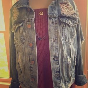 Charlotte Russe distressed denim jacket.